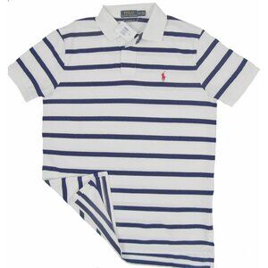 NEW! Polo Ralph Lauren Custom Fit Polo Shirt! Sm White & Navy Striped Red Player